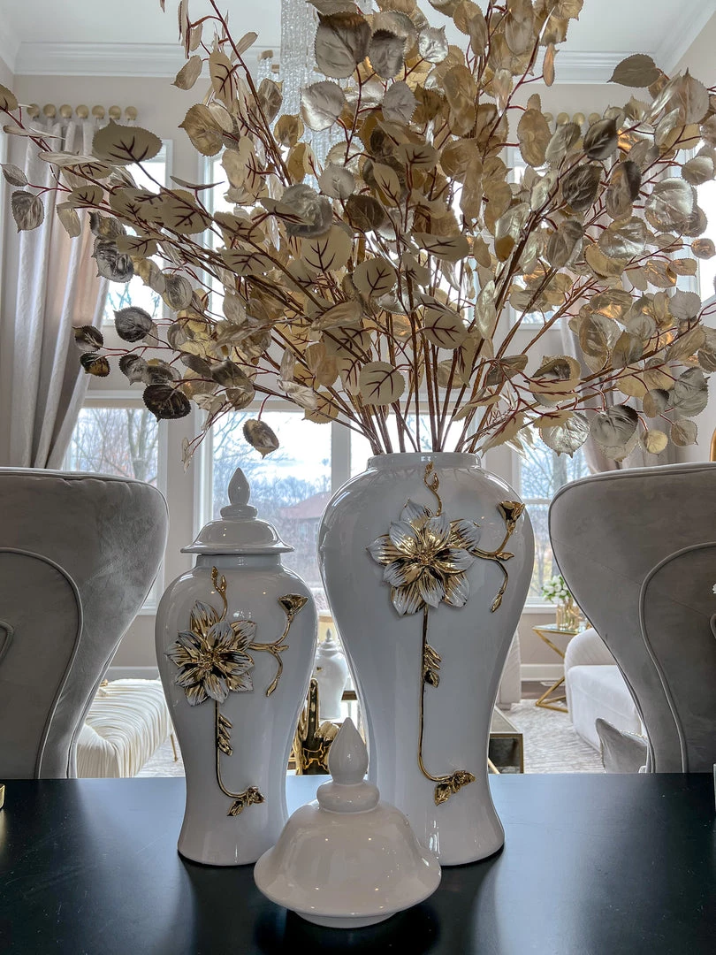 Inspire Me! Home Decor White And Gold Flower Ginger Jar (3 Sizes) 3 Inspire Me! Home Decor White And Gold Flower Ginger Jar (3 Sizes)