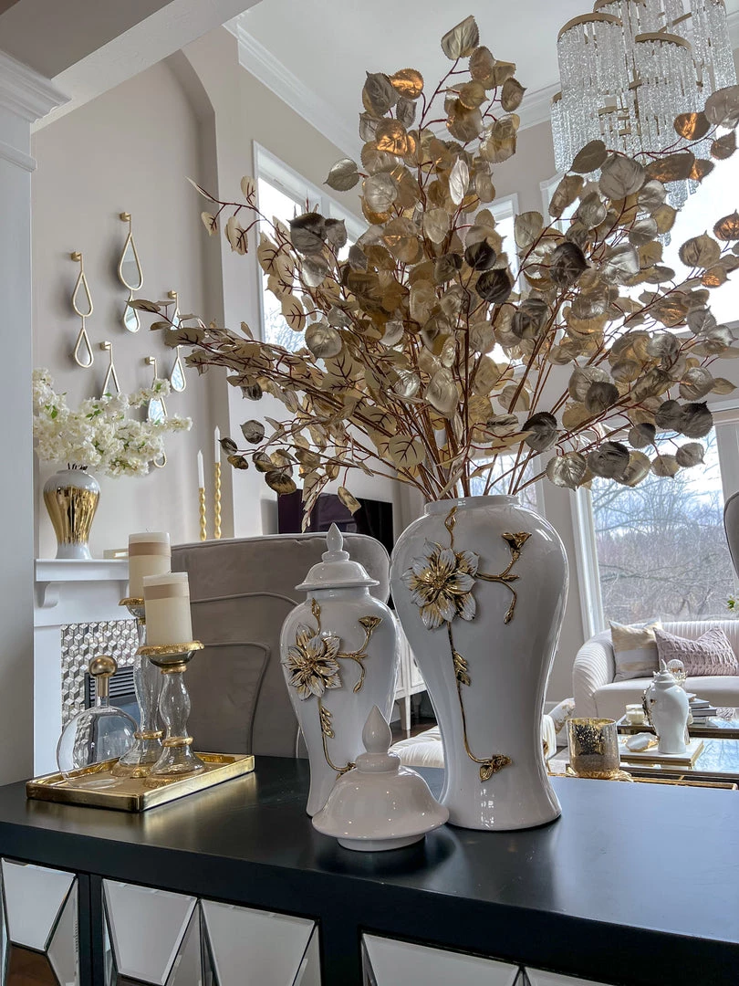 Inspire Me! Home Decor White And Gold Flower Ginger Jar (3 Sizes) 7 Inspire Me! Home Decor White And Gold Flower Ginger Jar (3 Sizes)