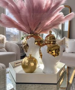 Inspire Me! Home Decor Gold Geometric White And Gold Ginger Jar (3 Sizes)