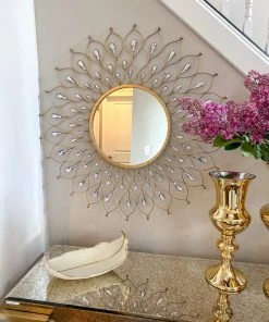 Inspire Me! Home Decor Golden Jeweled Sunburst MIrror