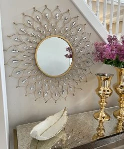 Inspire Me! Home Decor Golden Jeweled Sunburst MIrror
