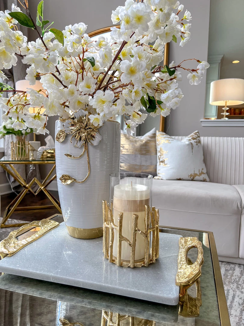 Inspire Me! Home Decor Glass Hurricane/Faux Floral Vase With Gold Twig Design (3 Sizes) 6 Inspire Me! Home Decor Glass Hurricane/Faux Floral Vase With Gold Twig Design (3 Sizes)