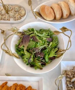 Inspire Me! Home Decor White Ceramic Bowl With Gold Vine & Leaf Handles