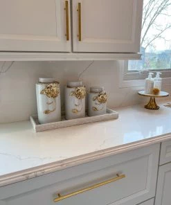 Inspire Me! Home Decor White Ceramic Jar With Gold Floral Design (3 Sizes)