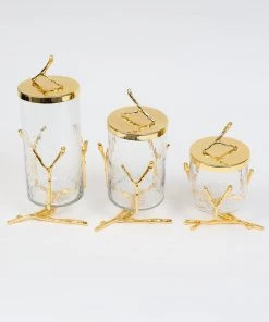 Inspire Me! Home Decor Glass Canister With Gold Metal Branch Design (3 Sizes)