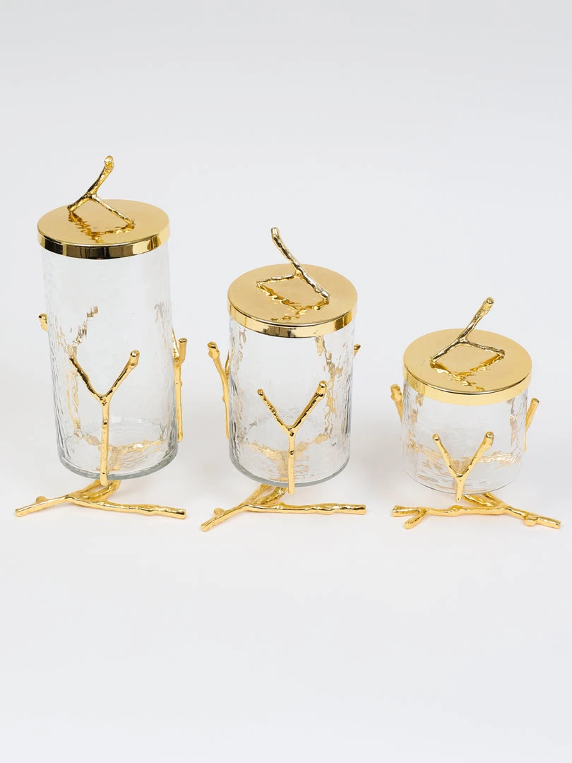 Inspire Me! Home Decor Glass Canister With Gold Metal Branch Design (3 Sizes) 4 Inspire Me! Home Decor Glass Canister With Gold Metal Branch Design (3 Sizes)