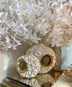 Inspire Me! Home Decor White Porcelain Geometrical Design Vase With Cut Out (2 Sizes)