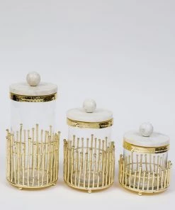 Inspire Me! Home Decor Glass Canisters With Gold Linear Details (3 Sizes)