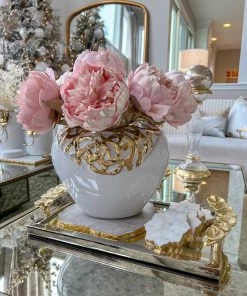 Inspire Me! Home Decor White Ceramic Vase With Stunning Gold Border Design