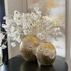 Inspire Me! Home Decor Round Textured Ceramic Gold Vase With White Flower Design (2 Sizes)