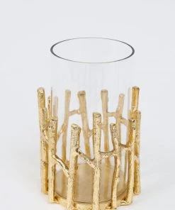 Inspire Me! Home Decor Glass Hurricane/Faux Floral Vase With Gold Twig Design (3 Sizes) 22 Inspire Me! Home Decor Glass Hurricane/Faux Floral Vase With Gold Twig Design (3 Sizes)