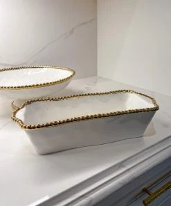 Inspire Me! Home Decor Gold And White Beaded Loaf Baking Dish