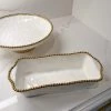 Inspire Me! Home Decor Gold And White Beaded Loaf Baking Dish