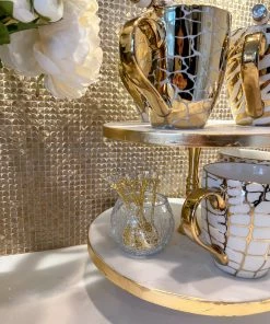 Inspire Me! Home Decor Marble Two Tier Cake Stand With Gold Detail