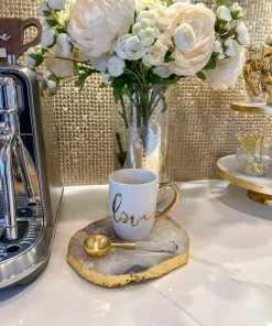 Inspire Me! Home Decor White Mug With Gold Handle (2 Styles)