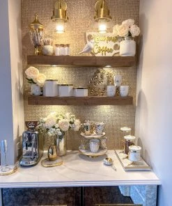 Inspire Me! Home Decor Rectangle Marble Tray With Gold Metal Handles And Gold Edge