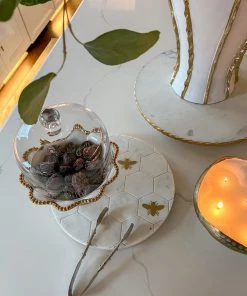 Inspire Me! Home Decor Round Marble Platter With Gold Bees