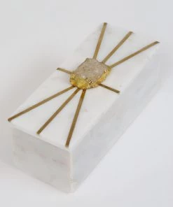 Inspire Me! Home Decor Marble Decorative Box With Gold Agate Handle