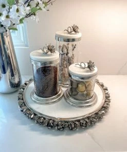 Inspire Me! Home Decor Gold Or Silver Canisters With Floral Lotus Lid (2 Colors)