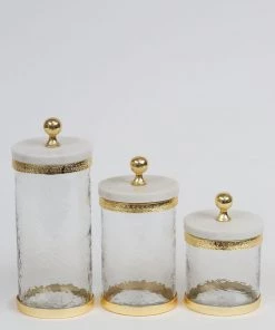 Inspire Me! Home Decor Gold Textured Rim Canisters W/ Marble Lid (3 Sizes)