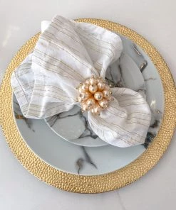Inspire Me! Home Decor Gold Beaded Pearl Napkin Rings (Set Of 4)