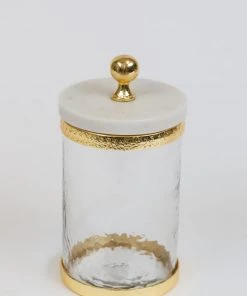Inspire Me! Home Decor Gold Textured Rim Canisters W/ Marble Lid (3 Sizes)
