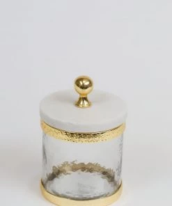 Inspire Me! Home Decor Gold Textured Rim Canisters W/ Marble Lid (3 Sizes)