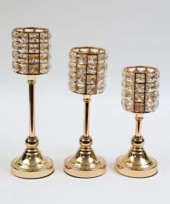 Inspire Me! Home Decor Gold Crystal Candleholders (Set Of 3)