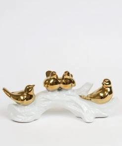 Inspire Me! Home Decor Gold Birds On White Branch Sculpture