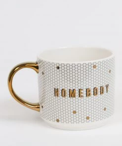 Inspire Me! Home Decor "Homebody" Gold & White Tile Mug
