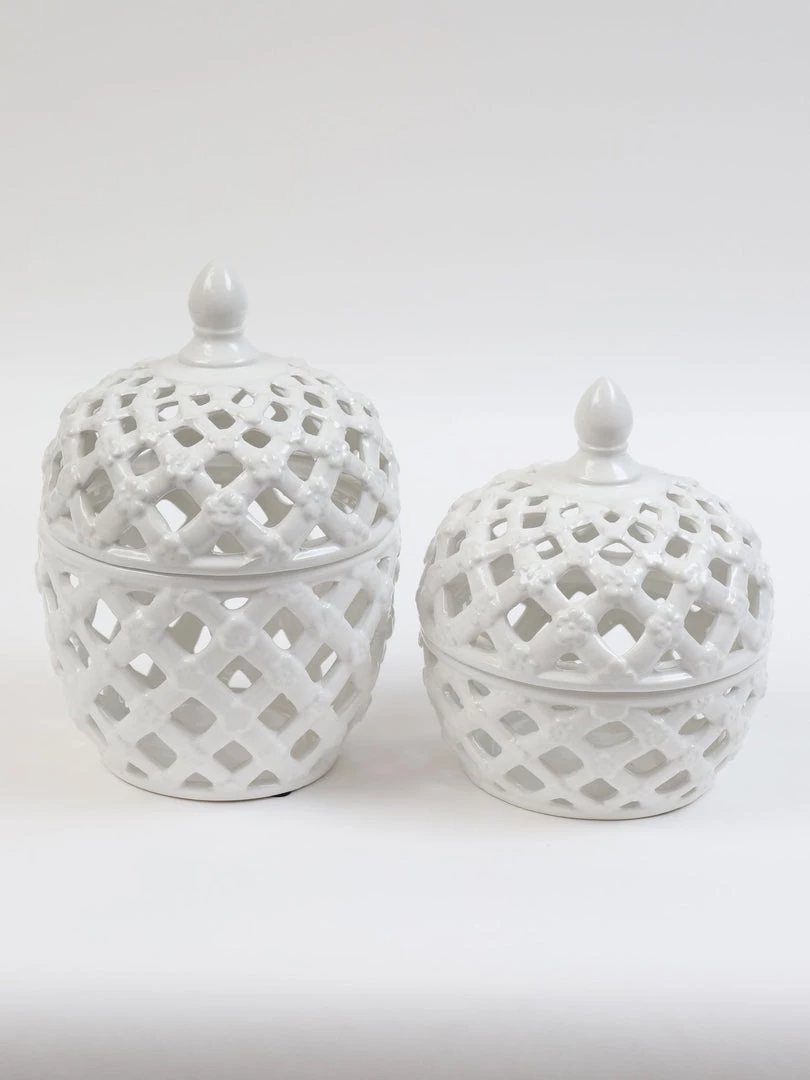 Inspire Me! Home Decor White Latticework Lidded Jar (2 Sizes) KITCHEN 4 Inspire Me! Home Decor White Latticework Lidded Jar (2 Sizes) KITCHEN