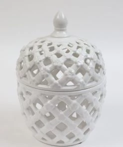 Inspire Me! Home Decor White Latticework Lidded Jar (2 Sizes) KITCHEN 8 Inspire Me! Home Decor White Latticework Lidded Jar (2 Sizes) KITCHEN