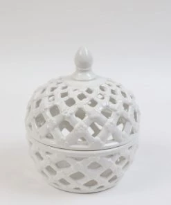 Inspire Me! Home Decor White Latticework Lidded Jar (2 Sizes) KITCHEN 9 Inspire Me! Home Decor White Latticework Lidded Jar (2 Sizes) KITCHEN