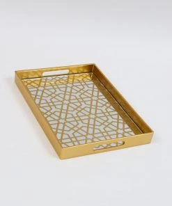 Inspire Me! Home Decor Mirror Gold Geometric Pattern Trays (Set Of 2)
