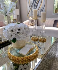 Inspire Me! Home Decor Glass Candle Holder With Gold Metal Floral Details (2 Sizes)