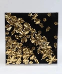 Inspire Me! Home Decor Black And Metallic Gold Leaf Shadow Box Wall Art