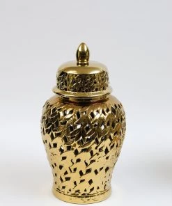 Inspire Me! Home Decor Gold Leaf Pattern Ginger Jar (2 Sizes)