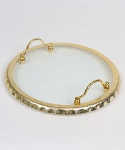 Inspire Me! Home Decor Large Round Glass Tray With Gold Handles And Ruffled Edge