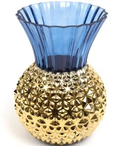 Inspire Me! Home Decor Blue & Gold Textured Vase (2 Sizes)