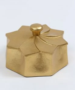Inspire Me! Home Decor Golden Flower Decorative Box With Lid