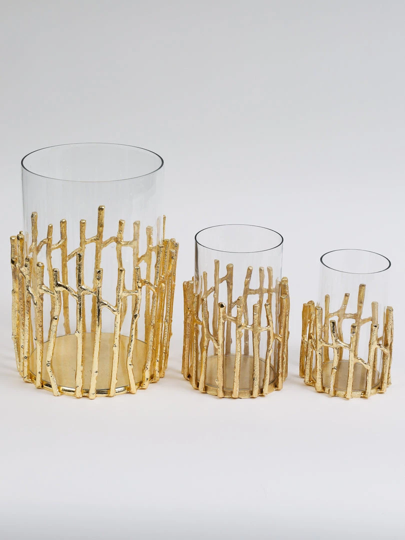 Inspire Me! Home Decor Glass Hurricane/Faux Floral Vase With Gold Twig Design (3 Sizes) 4 Inspire Me! Home Decor Glass Hurricane/Faux Floral Vase With Gold Twig Design (3 Sizes)