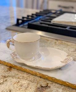 Inspire Me! Home Decor White Two Piece Coffee/Tea Set With Gold Accents