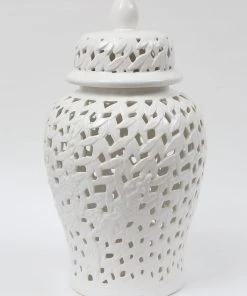 Inspire Me! Home Decor White Leaf Pattern Ginger Jar (2 Sizes) 19 Inspire Me! Home Decor White Leaf Pattern Ginger Jar (2 Sizes)