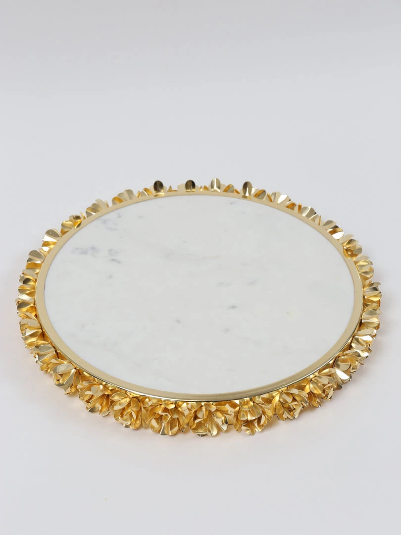 Inspire Me! Home Decor Round Marble Tray With Gold Floral Edge 10 Inspire Me! Home Decor Round Marble Tray With Gold Floral Edge