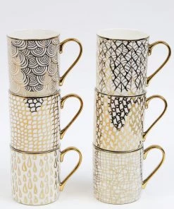 Inspire Me! Home Decor 14 Oz. Detailed Abstract Gold Pattern Print Mugs (6 Designs)