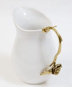Inspire Me! Home Decor White Ceramic Pitcher With Gold Flower Handle