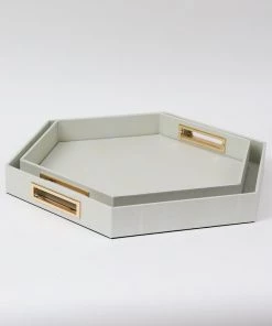 Inspire Me! Home Decor Pearlized Hexagon Trays With Gold Handles (2 Sizes)
