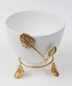 Inspire Me! Home Decor White Ceramic Bowl With Gold Leaf Details (2 Sizes) 15 Inspire Me! Home Decor White Ceramic Bowl With Gold Leaf Details (2 Sizes)