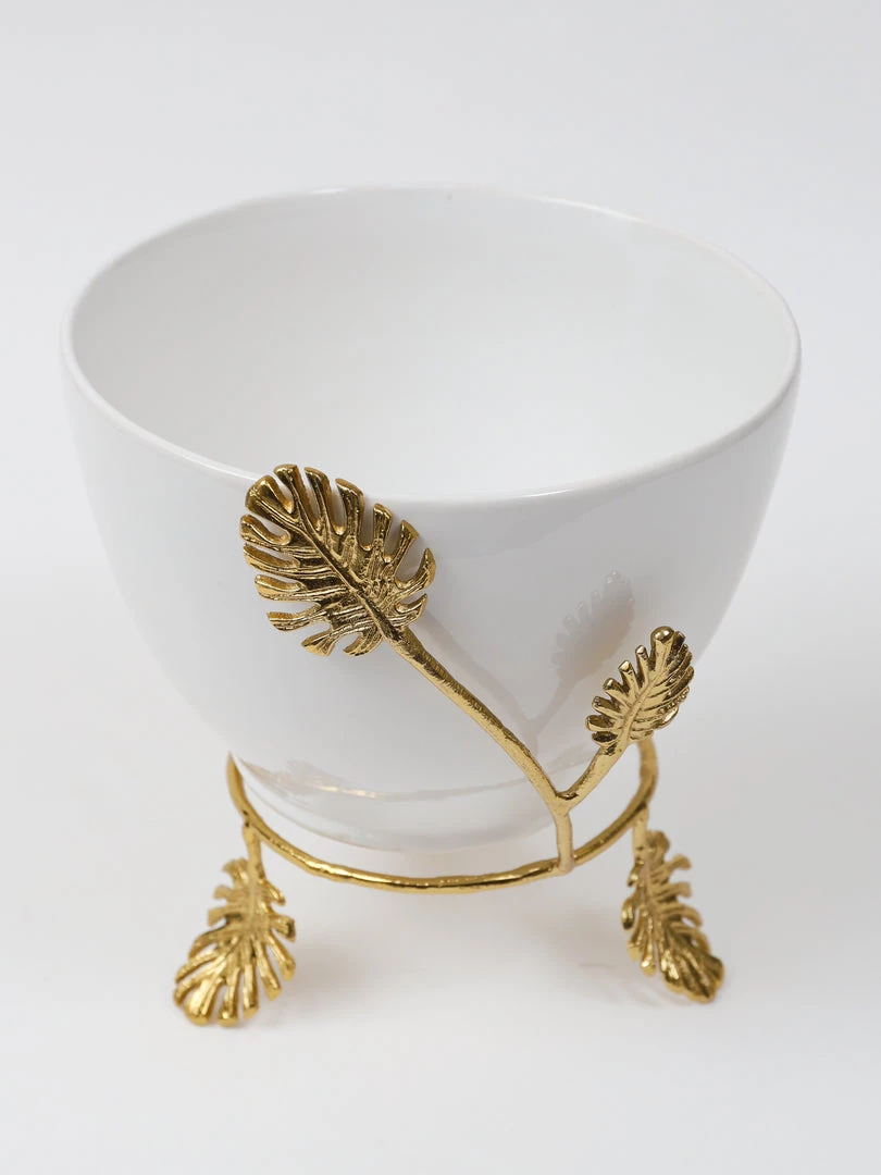 Inspire Me! Home Decor White Ceramic Bowl With Gold Leaf Details (2 Sizes) 9 Inspire Me! Home Decor White Ceramic Bowl With Gold Leaf Details (2 Sizes)