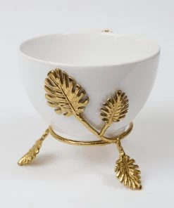 Inspire Me! Home Decor White Ceramic Bowl With Gold Leaf Details (2 Sizes) 14 Inspire Me! Home Decor White Ceramic Bowl With Gold Leaf Details (2 Sizes)